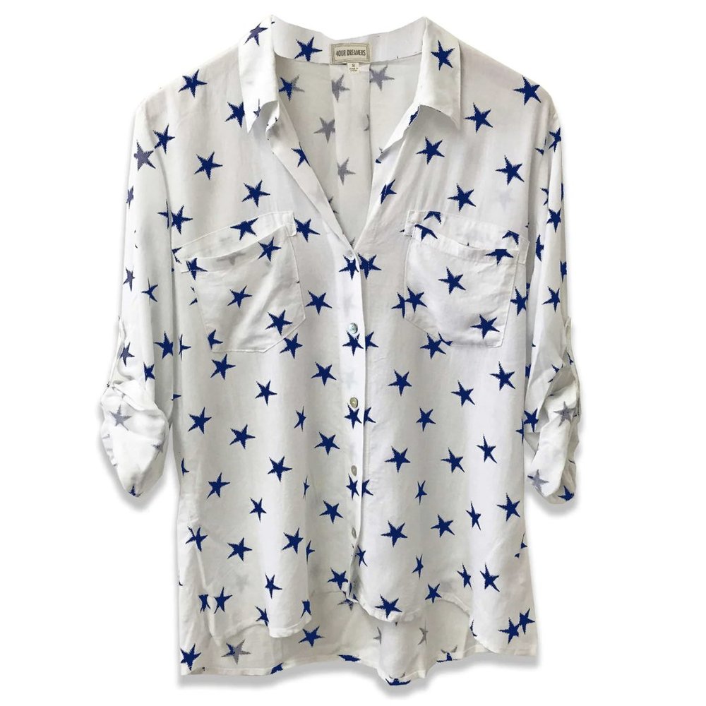 STAR BLOUSE | WHITE + BLUE